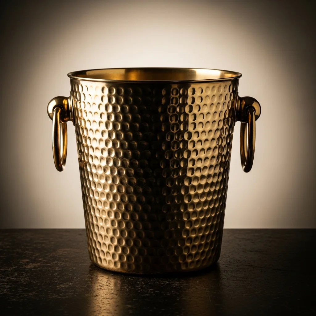 Hammered brass champagne bucket with polished handles