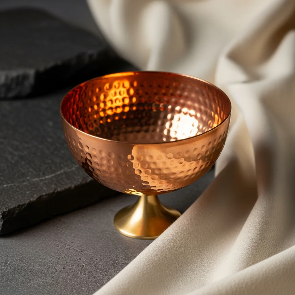 Copper dessert bowl on a small brass stand